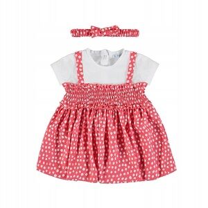 Size 6 months Mayoral Pink Polka Dot Kids Dress with Headband